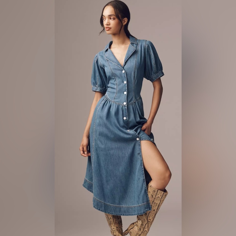Pilcro Short-Sleeve Denim Midi Shirt Dress